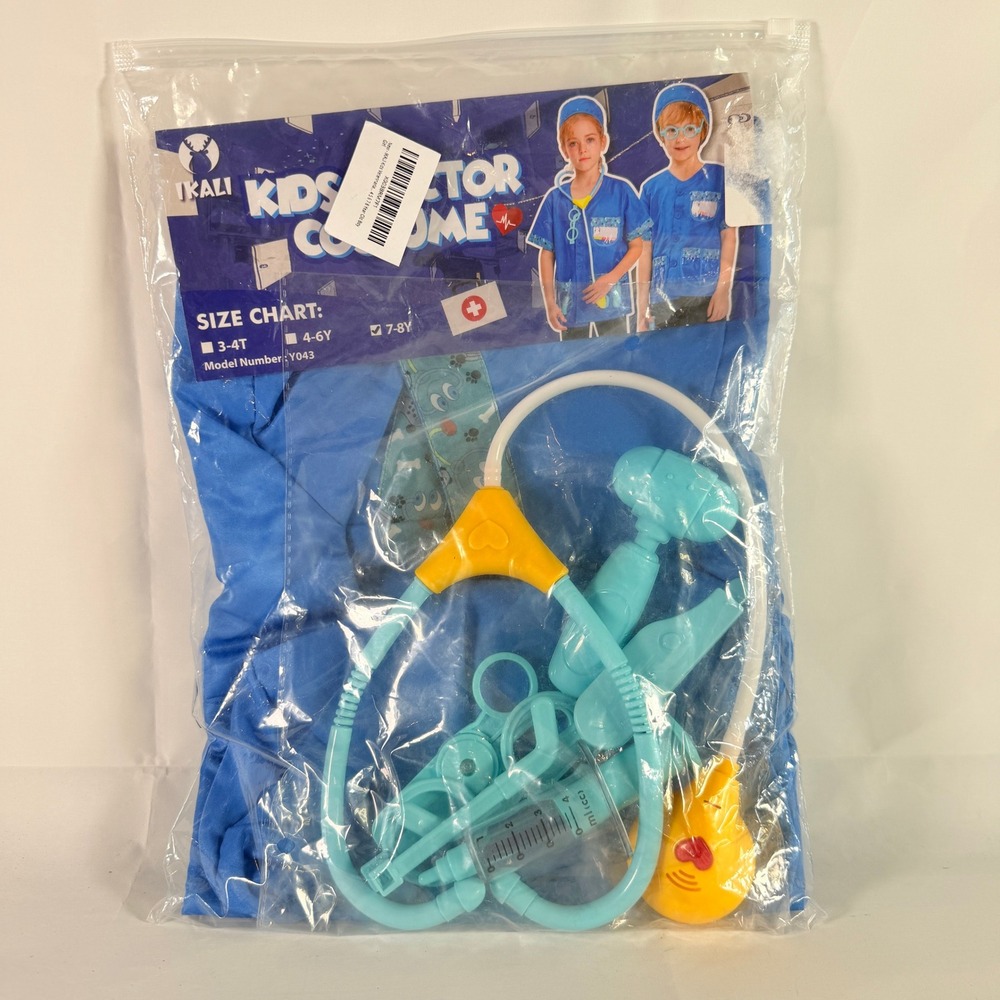 IKALI Kids Doctor Veterinarian Costume Set Blue Scrubs 7-8Y Accessories NWT